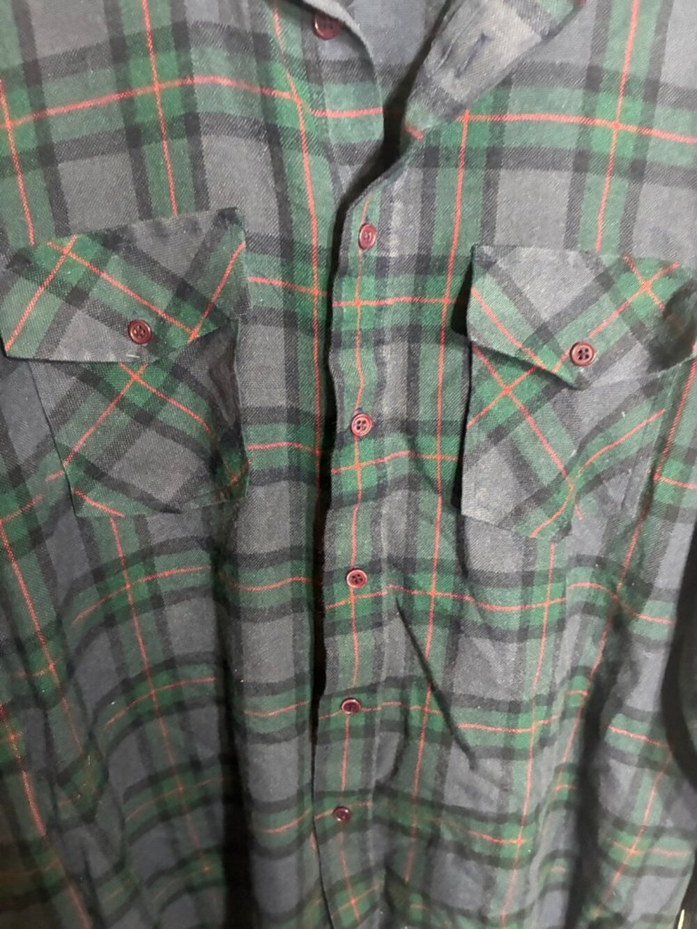 Van Heusen Winterweights Flannel Shirt Mens XL Navy Green Plaid Lined