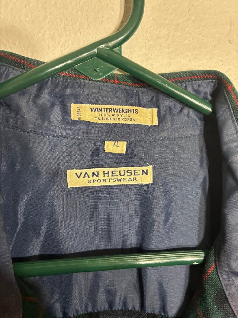 Van Heusen Winterweights Flannel Shirt Mens XL Navy Green Plaid Lined