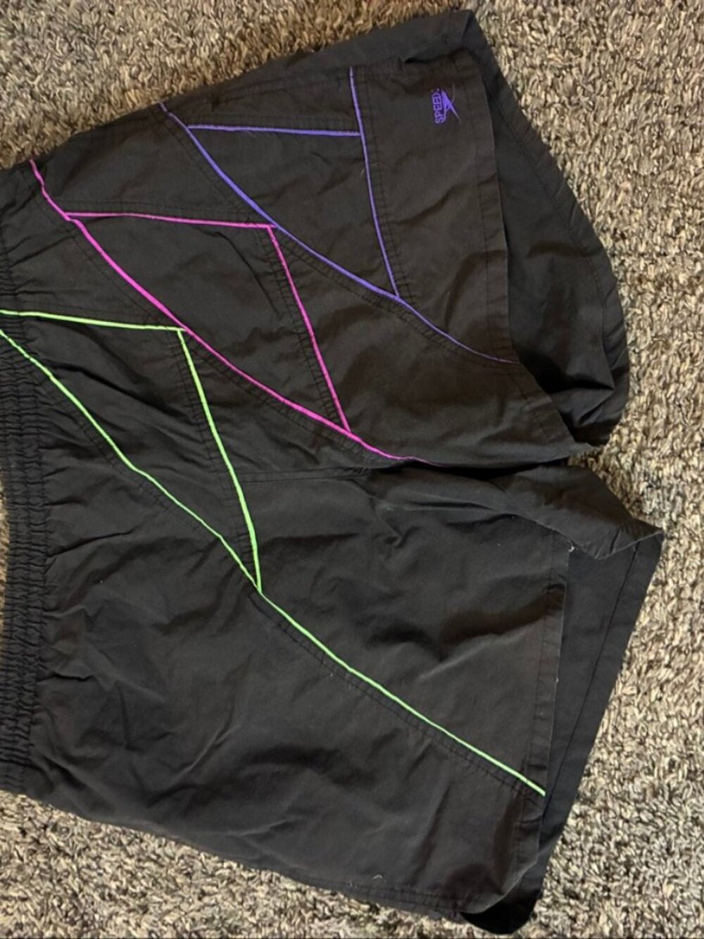 Speedo Vintage Swim Trunks Mens XL Black Neon 90s Board Shorts