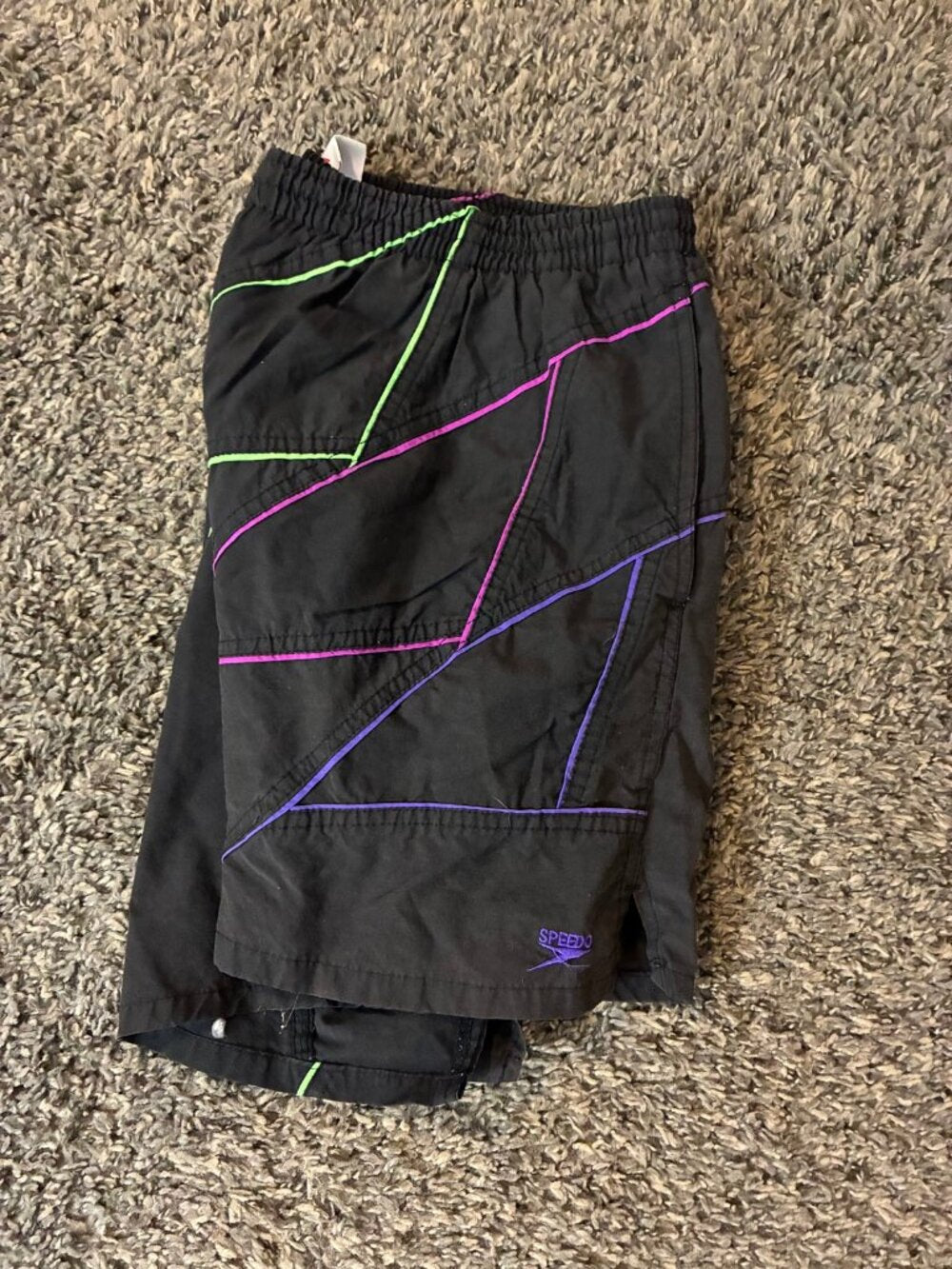 Speedo Vintage Swim Trunks Mens XL Black Neon 90s Board Shorts