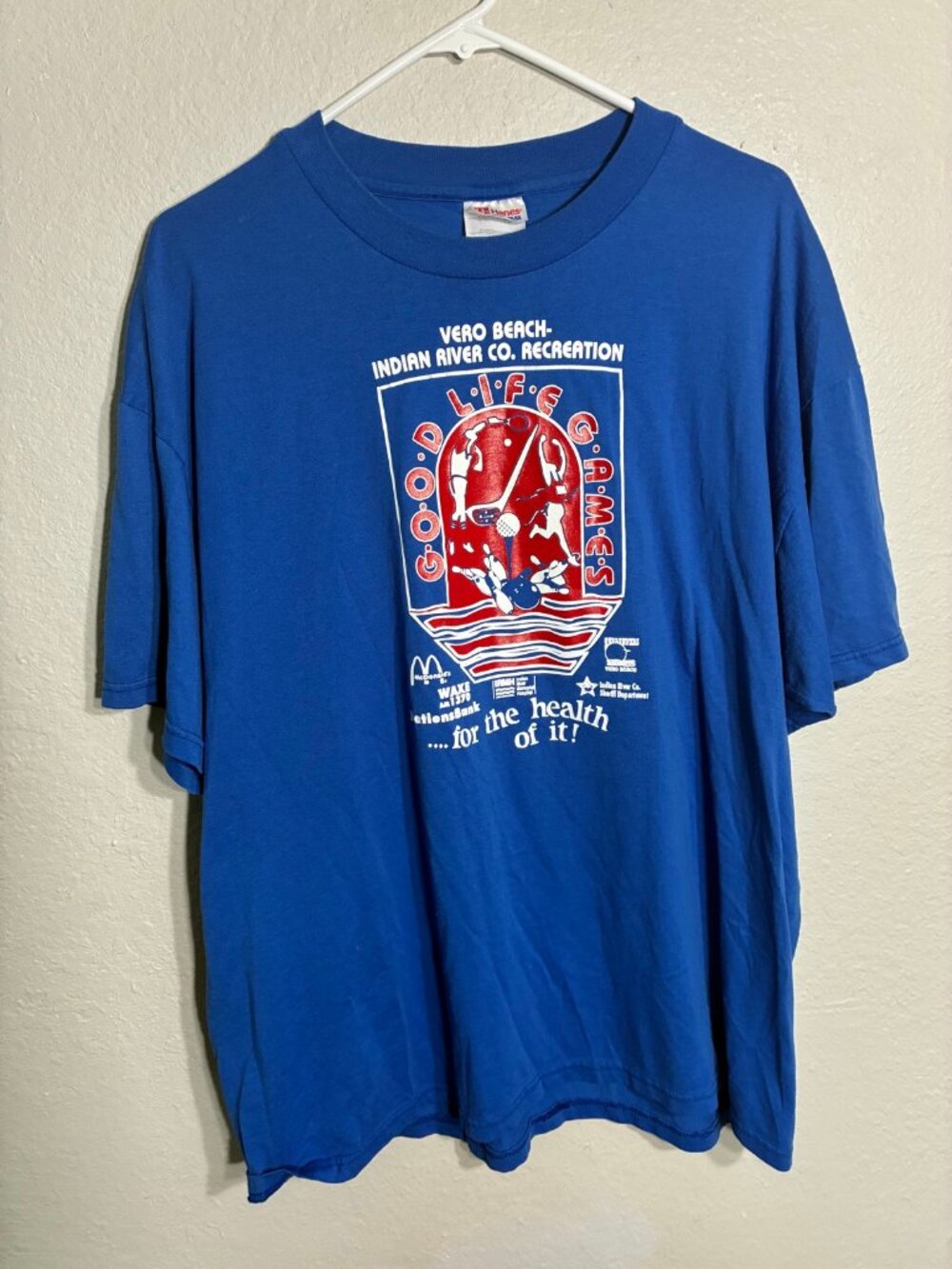 Hanes Vintage Senior Games Vero Beach Graphic T-Shirt Blue XL