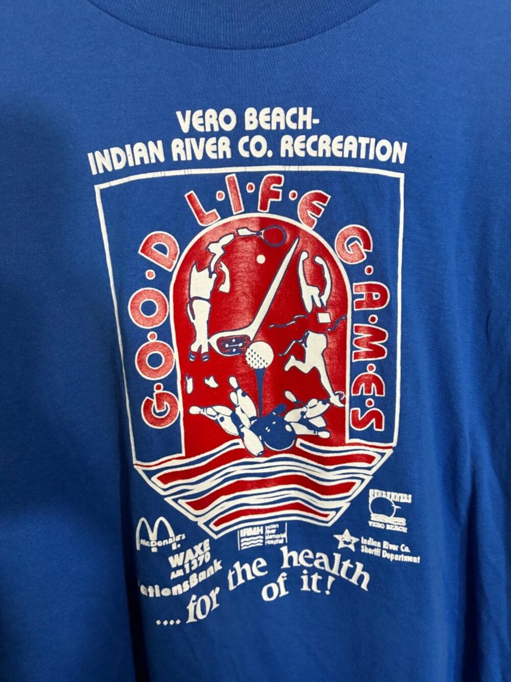 Hanes Vintage Senior Games Vero Beach Graphic T-Shirt Blue XL